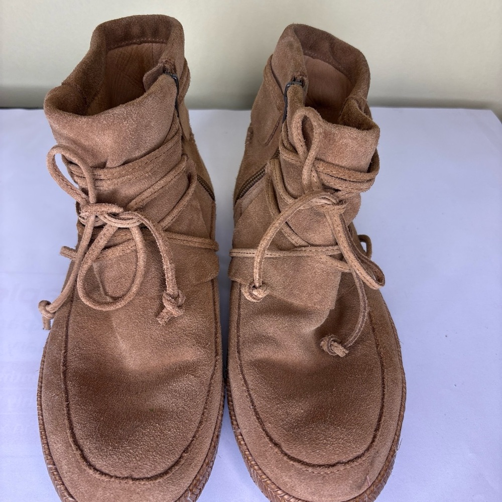 UGG Australian Suede Ankle Boots REID Womens Size 10 Bootie Brown Zip Moccasin